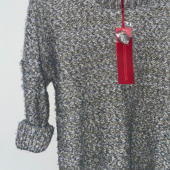 Fuzzy Chunky Knit Boucle Sweater | Jennifer Lopez | Gold Metallic Sweater |NWT | - Picture 5 of 15